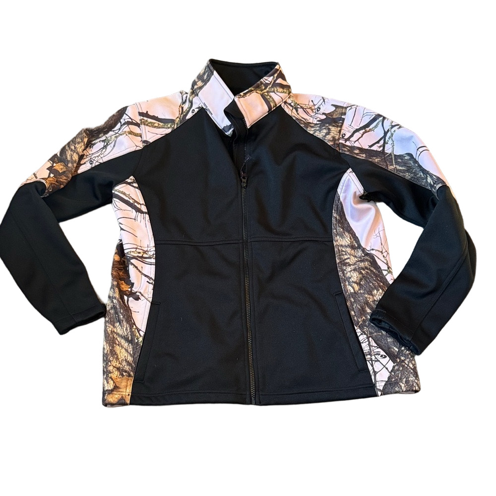 Yukon Gear Windproof Fleece Lined Black/Pink Camouflage Full Zip Jacket SIZE L